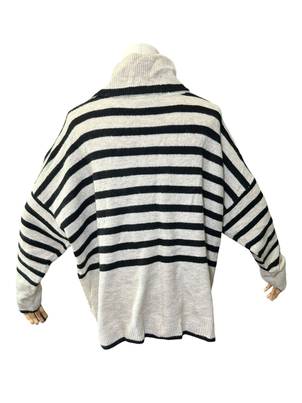 CeCe Black & Cream Striped Turtleneck Sweater - Picture 7 of 11